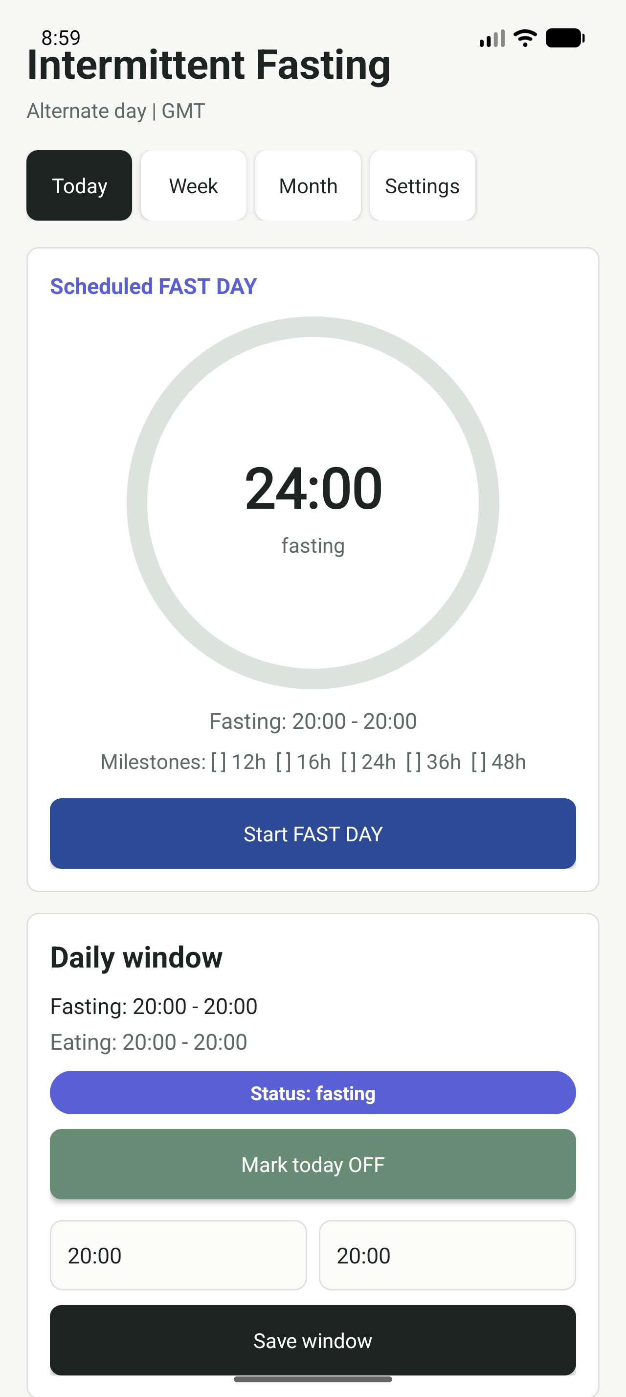 Intermittent Fasting app timer screen